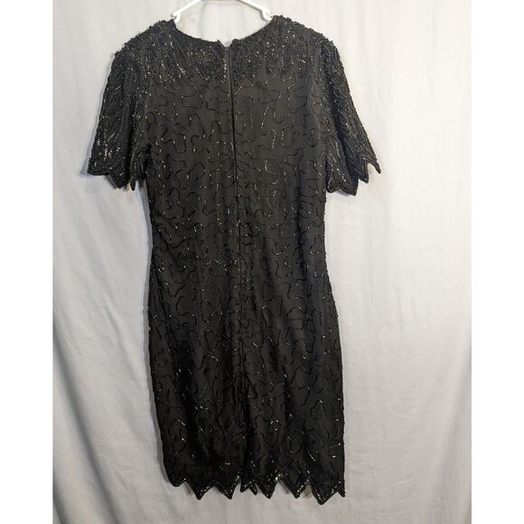 Vintage Black Silk Beaded Formal Dress - Picture 2 of 8